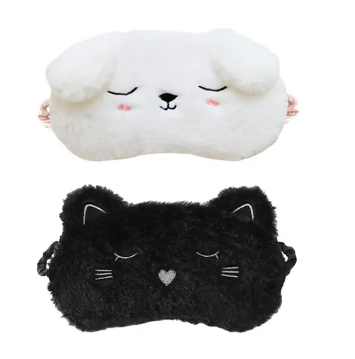 2PCS Cute Animal Sleeping Mask Soft Plush Eye Mask Blindfold Cover for Kids Girls Women Home Sleeping Traveling