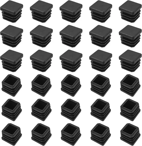 30 Pack Square Tube Insert Caps, Plastic Furniture and Chair Leg End Plugs for Square Tubing, Black, 20 x 20 mm