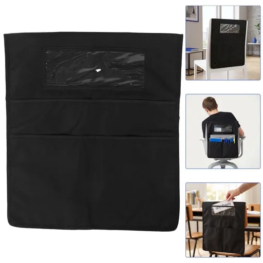 Black Seatback Storage Bag for Classroom Chair Organizer with Large Capacity Pocket