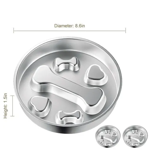 2-Piece Stainless Steel Slow Feeder Set for Pets, Reversible, for Cats and Dogs – Bone Design