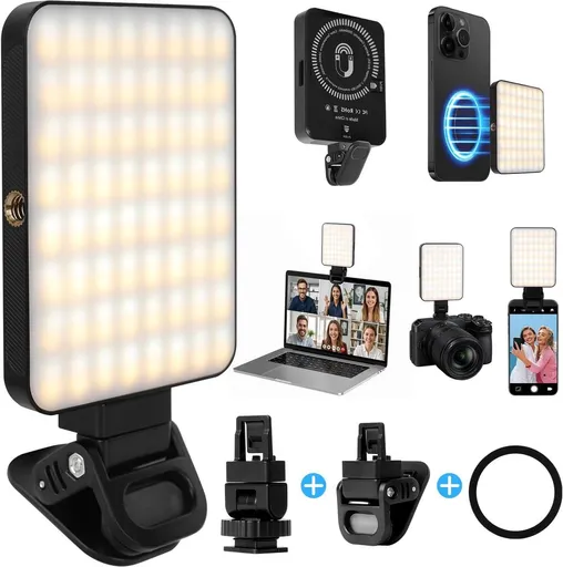 Magnetic Selfie Light, Rechargeable LED Fill Light with 3 Light Modes and 2000 mAh Battery, Portable Clip Light for Phone, Laptop, Camera