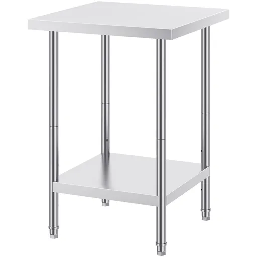 Stainless Steel Prep Table, 24 x 24 x 34 Inch, Heavy Duty Metal Worktable with 3 Adjustable Height Levels, Commercial Workstation for Kitchen Garage Restaurant Backyard