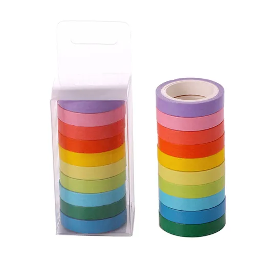 Washi Tape Set of 10 Solid Colored Tape for Diy Schǒ-ǒl, 10 Rolls of Tape One Size Pink