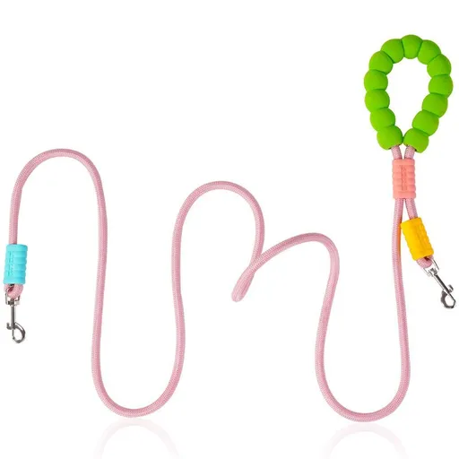 Pink Multi-Function Double Dog Leash - 1.8 m Single Leash or 1.2 m Dual Leash, Nylon Rope with Padded Handle and Dual Metal Clips for Dog Walking
