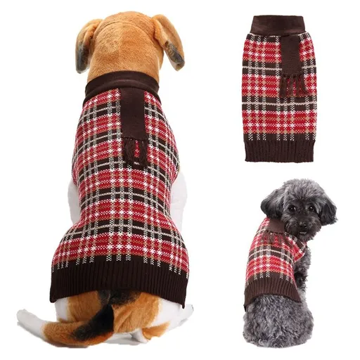 Dog Sweater Acrylic Knit Christmas Red scarf fake Two Size: S; Neck (cm): 24-28; Bust (cm): 32-38; Back length (cm): 22-25; Recommended pet weight (kg): 2.5 - 4.5