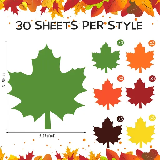 Glenmal 540 Sheets Thanksgiving Fall Leaf Sticky Notes Autumn Sticky Notepads Maple Leaves Shape Self Stick Cute Colorful Maple Leaf Note Memo Pad for Write Office Home, 3.15 Inch 18 Pads 6 Colors
