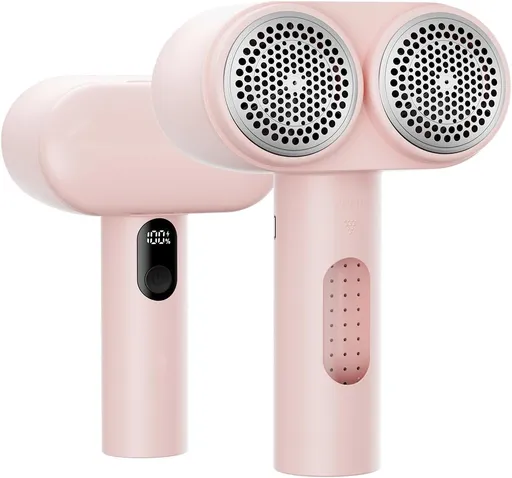 Dual-Head Electric Lint Remover - USB-C Rechargeable, LED Display, 4-Size Honeycomb Mesh(Pink)