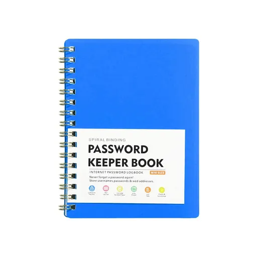 Spiral Password Keeper Book, alphabetical tabs and plastic cover for internet logins and account records, Blue, 4.25 x 5.7 inches