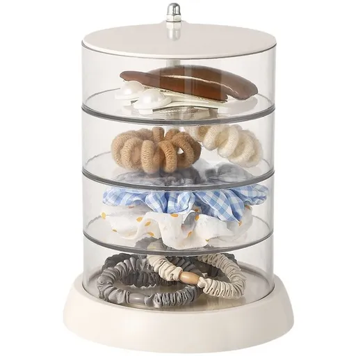 Rotating Jewelry Storage Box Transparent Multi-Compartment Design for Earrings and Hair Accessories Space-Saving Organization Solution for Local Vanities(Four layers)
