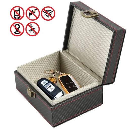Car Key Blocker Faraday Box Anti-Theft Signal Blocking Cage 11.6 x 9 x 5.8 cm Leather