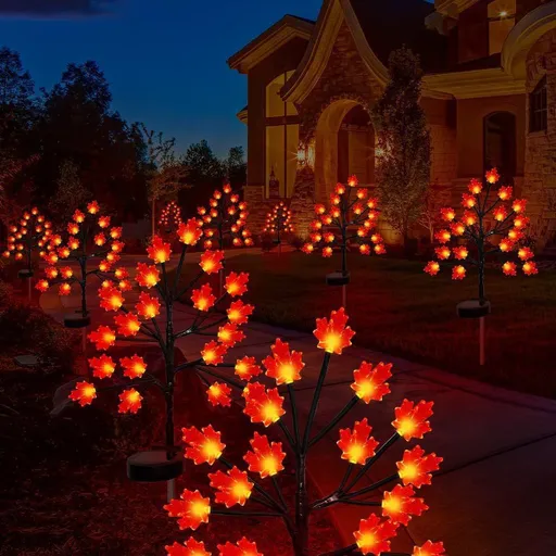 Transform Your Outdoor Space with Solar Maple Leaf Stake Lights – Charming Warm Pathway Decor with 20 LEDs Per Leaf, Auto On/Off, and IP65 Weatherproof Design for Gardens, Patios, and Camping Nights (2PCS, Large Maple Leaf)