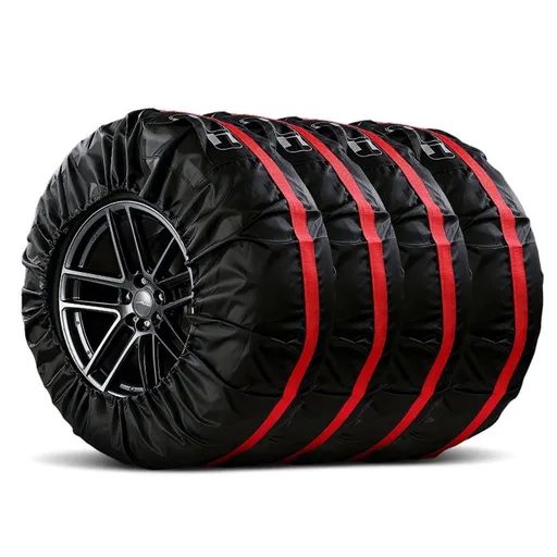 4 PCS Tire Cover, Seasonal Tire Totes, Wheel Tires Storage Bags, Waterproof Dustproof Wheel Covers Fit for 19"-23" Tyres (Diameter 80cm)-Black/Red