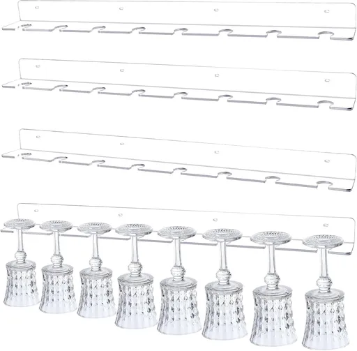 4 Pcs Acrylic Champagne Wall Holder Clear Wine Glass Rack Wall Mounted Hanging Champagne Flute Display Stand for Home Bar Party Supplies (32")