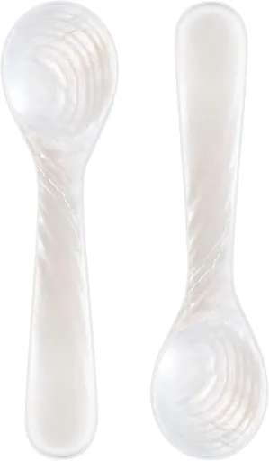 2 Pieces Set of Caviar Spoons Mother of Pearl Spoons with Handcraft Round Handle for Caviar, Egg, Ice Cream, Coffee, Kitchen, Restaurant for Serving Caviars (9cm/3.54 Inch)