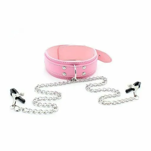 House Of Dasein Slave Collar Nipple Clamps Chains Bondage Kink Bdsm Fetish Restraints - Pink