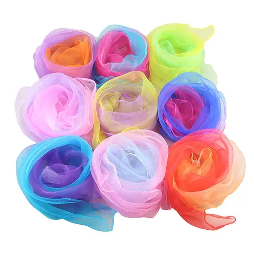 12 PCS- Dance Scarves for Kids Play Gradient Juggling Scarves for Babies Toddlers Children Movement Square Silk Magic Tricks