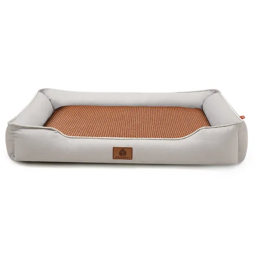 Light grey Rectangular Pet Bed with Removable Cooling Mat – Durable 600D Oxford Fabric Dog & Cat Bed, High-Rebound PP Cotton Filling, Non-Slip Base, for Medium to Large Breeds, Includes Free Cooling Pad(Size:L)