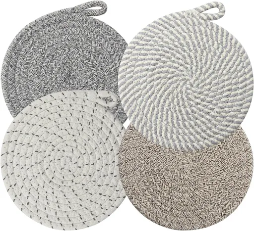 Set of 4 heat-resistant insulation mats - heat-resistant cotton mat - round placemat (20 cm) - suitable for kitchen bowls, pots, pans, and plates (4 colors)