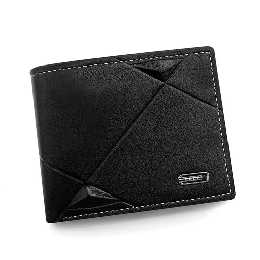 Black Men's PU Leather Bifold Wallet - Slim Short Design with Zipper Coin Pocket - Multi Card Slots and ID Window for Everyday Use