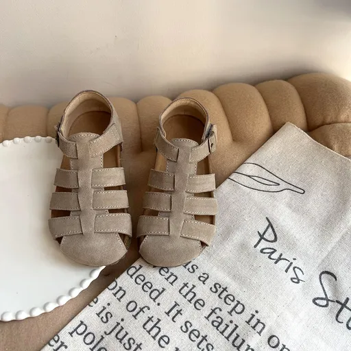 Kwai Kids Leather Shoes Boys Girls apricot gray 30