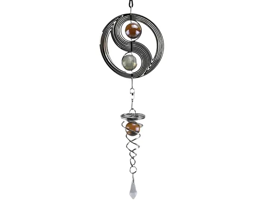 Square Rhombus Rotating Metal Spiral Tail Ball Wind Chime Pendant Home Decor- A