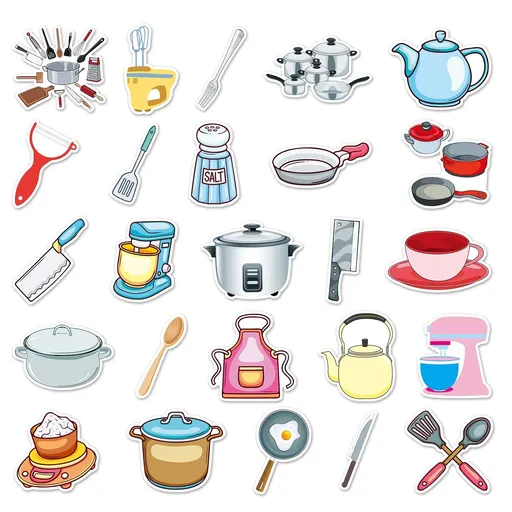 Kitchen Utensil Stickers for Water Bottle,Waterproof Vinyl 50pcs Stickers for LaptopComputer Phone Bumper Skateboard Luggage