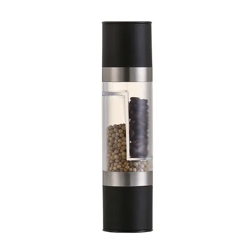 Dual Head Manual Pepper Grinder Black Spice Mill with Adjustable Coarseness 20.5cm Kitchen Seasoning Tool