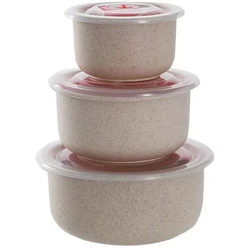 3 Pcs Wheat Straw Fresh Bowls Set with Lids, Bento Box Wheat Straw Lunch Box Eco-Friendly Salad Bowl with Lid, Airtight Food Storage Containers for Kitchen and Outdoor Picnic Use