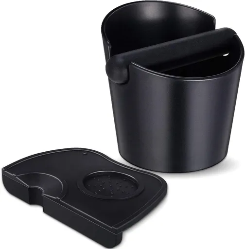Set of 2 Pieces Espresso Knock Box and Coffee Tamper Mat Reliable Barista Tools with Removable Knock Bar Non-slip Base Food Safe Silicone Espresso Tamper Mat for Barista Bar Shop Worktop
