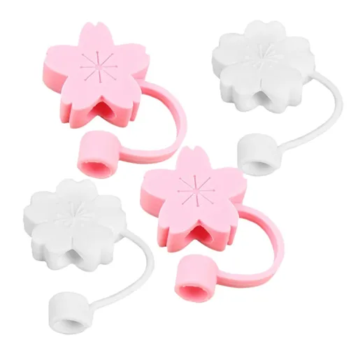 4 Pcs Silicone Straw Covers Cute Cherry Blossom Design Assorted Color Dust Plug Protector