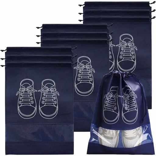 Travel Shoe Bag, Waterproof Dustproof Fleece Shoe Bag Set With Clear Window And Drawstring (3244Cm) -10 pcs-Navy Blue