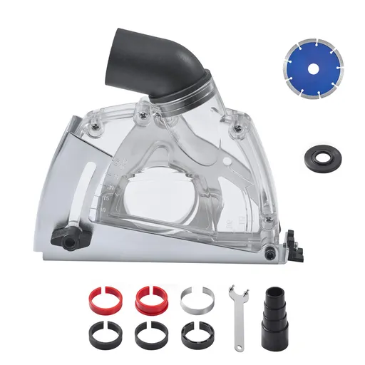 Cutting Dust Shroud for Angle Grinders, 100-125 mm Angle Grinder Dust Shroud with 6 Clamping Washers & 125 mm Diamond Grinding Cup Wheel, Adjustable Cutting Depth, Connect to Vacuum Cleaner