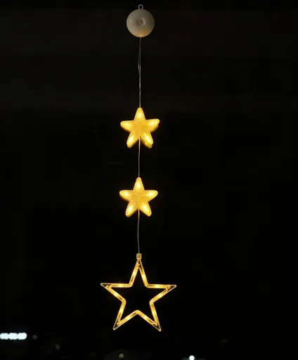Three-Pendant LED Curtain Suction Lights, Warm White Five Point Star Battery Lights, Delightful Christmas Window Ornament