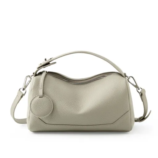 Beige Women Genuine First Layer Cowhide Boston Bag Fashionable Handheld Crossbody Shoulder Bag with 115cm Adjustable Strap
