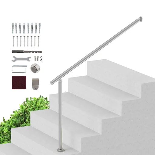 Handrails for Outdoor Steps, 47.3in / 120cm Deck Railing Kit Wall Floor Mounted, Railings for Outside Steps with Installation Kit, Hand Rails for Seniors,Porch Railing & Deck Rail Kit, Silver