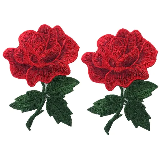 Red Flower Patch Floral Sew/Iron on Embroidered Appliques DIY Craft Patches for Clothes Backpacks Hats Jeans Jackets -2pcs