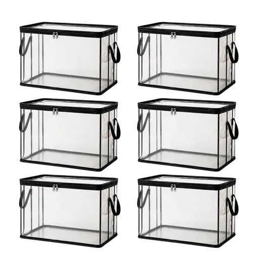6 Pcs Extra Large Clear Storage Bags With Zipper Handles, Thick Foldable Plastic Bins for Clothes Blankets Toys Moving