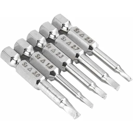 5 pcs Magnetic Triangle Head Screwdriver Bits Set S2 Steel 1.8Mm, 2Mm, 2.3Mm, 2.7Mm, 3Mm, 6.35Mm Hex Shank, 50Mm Length