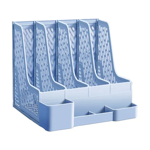 4-Tier Desk File Organizer With Detachable Pen Holders, Multi-Compartment Document Storage Rack For Office Home Supplies, Space Saving Desktop Organizer For Workstation Efficiency