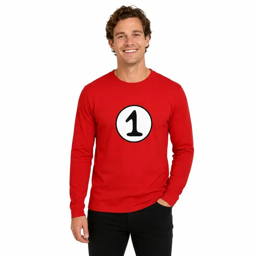 Adult Cat In The Hat Thing 1 Dr Seuss Red Top Party Costume Book Week