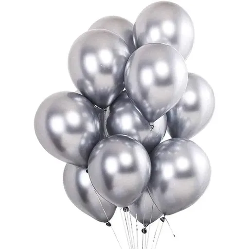 10pcs 25cm Chrome Metallic Balloons for Party Decoration Helium Thick Latex - Silver