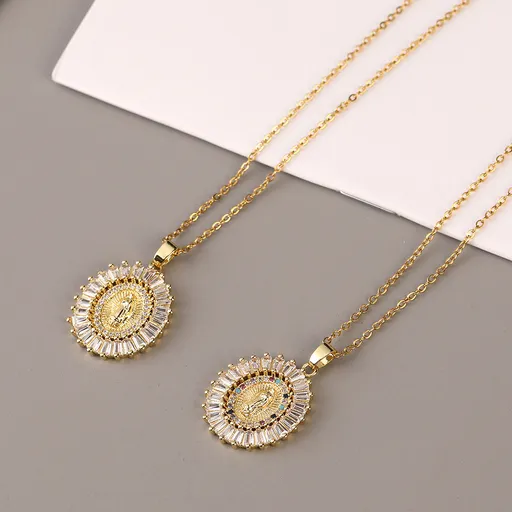 European & American Fashion Geometric Square Pendant Necklace Set – Rose Gold Plated Copper with Zirconia, 2-Piece Layered Lockbone Chain