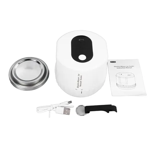 Electric Jar Vacuum Sealer Kit Automatic USB Rechargeable Canning Jars Vacuum Sealing Machine with Lids for Food Storage Fermentation White