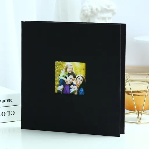 Black Linen Self-Adhesive Photo Album DIY Scrapbook with Cover Window 11x10.6 Inch for Family Wedding Travel Memories Preservation Australian Home
