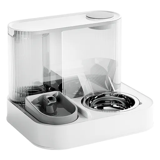 Automatic Pet Feeder and Water Bowl - 2-in-1 Grey Stainless Steel Bowl Cat Feeding Station