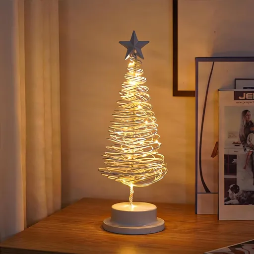 Table lamp in the shape of a Christmas tree, Decorative lighting for the bedroom, Christmas tree with lighting, warm white light