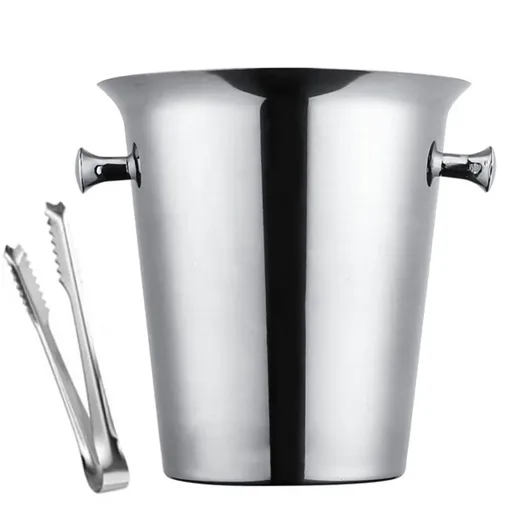 5L Stainless Steel Ice Bucket Champagne Wine Bucket Hotel Bar Ice Container - Silver Handle