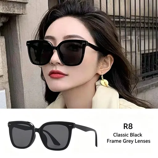 R8 Black Frame Gray Lens | UV400 Portable Sunglasses | Christmas Compact Travel Gift | Foldable Lightweight On-the-Go Sun Glasses