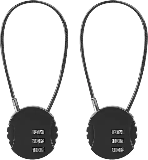 2 Pack Combination Lock 3 Digit Outdoor Waterproof Padlock, Locker Lock Gym Lock, Mini Wire Rope Combination Padlock, Code Locks Resettable Bag Luggage Gate Locks for Toolbox, Gate (Black)