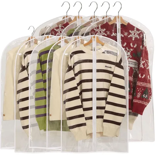 Clear Garment Bags for Hanging Clothes, 40" Suit Bags for Closet Storage, Plastic Dustproof Suit Cover Bags, Clothes Protectors Bag with zipper for Coats, Jackets, Shirts（10 Packs）